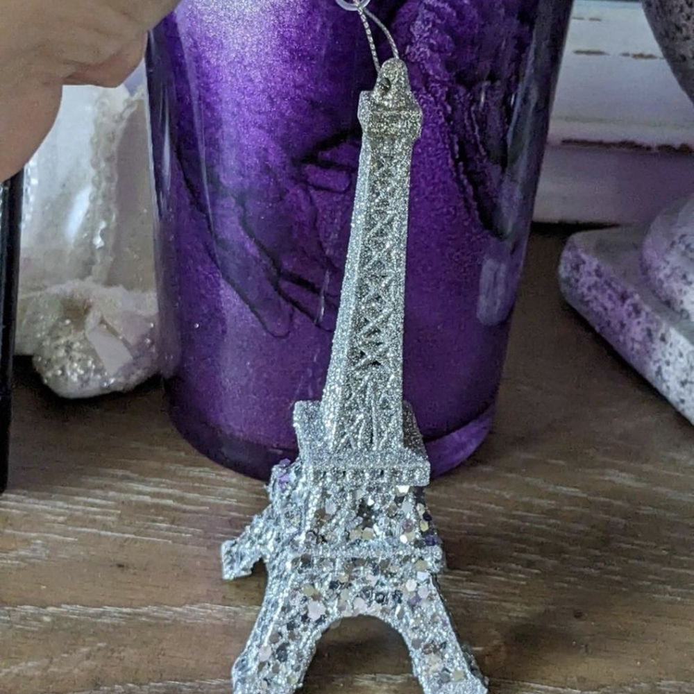 New Glittery Silver Eiffel Tower Hanging Decor Or Christmas Ornament .